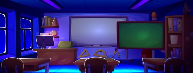 L'intérieur coloré de la salle de classe de l'école la nuit