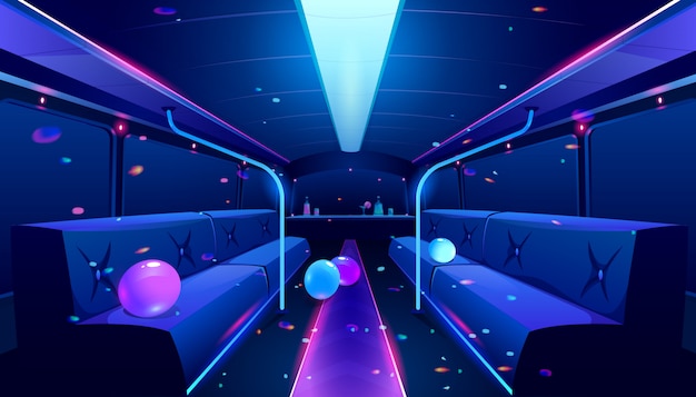 Vecteur gratuit intérieur de la discothèque en bus de fête