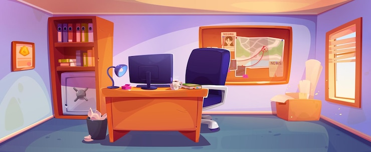 Vecteur gratuit intérieur du bureau du détective