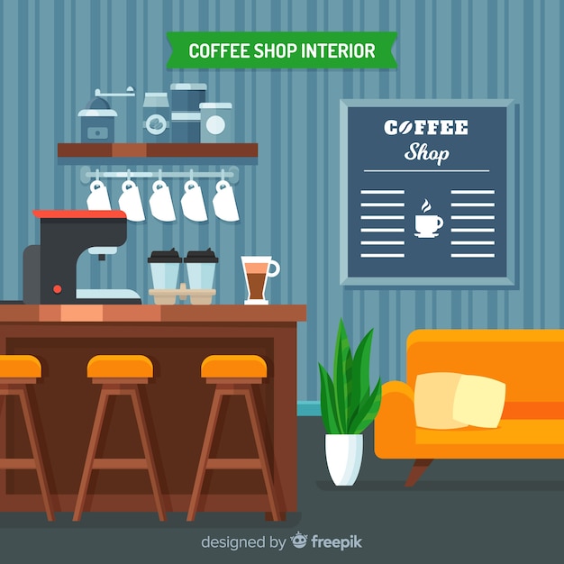 Vecteur gratuit intérieur du café moderne avec un design plat