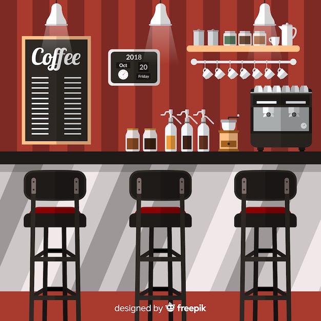 Vecteur gratuit intérieur du café moderne avec un design plat