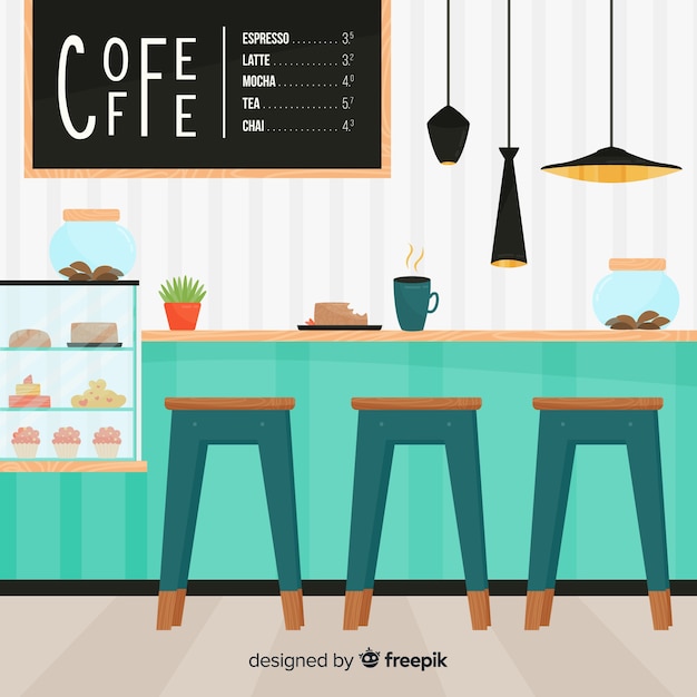 Vecteur gratuit intérieur du café moderne avec un design plat