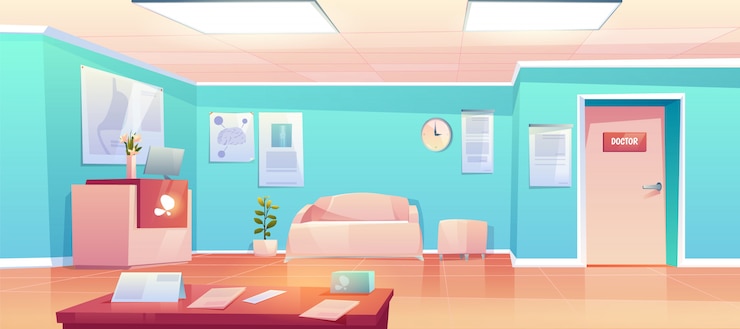 Vecteur gratuit intérieur du couloir de la clinique vide
