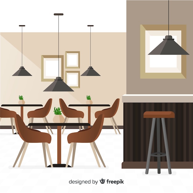 Vecteur gratuit intérieur du restaurant moderne avec un design plat