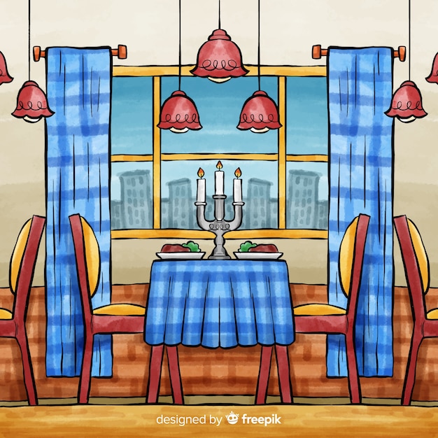 Vecteur gratuit intérieur du restaurant avec style aquarelle
