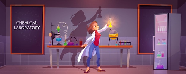 Intérieur De Laboratoire De Chimie Avec équipement Scientifique, Flacons En Verre, Tubes Et Béchers