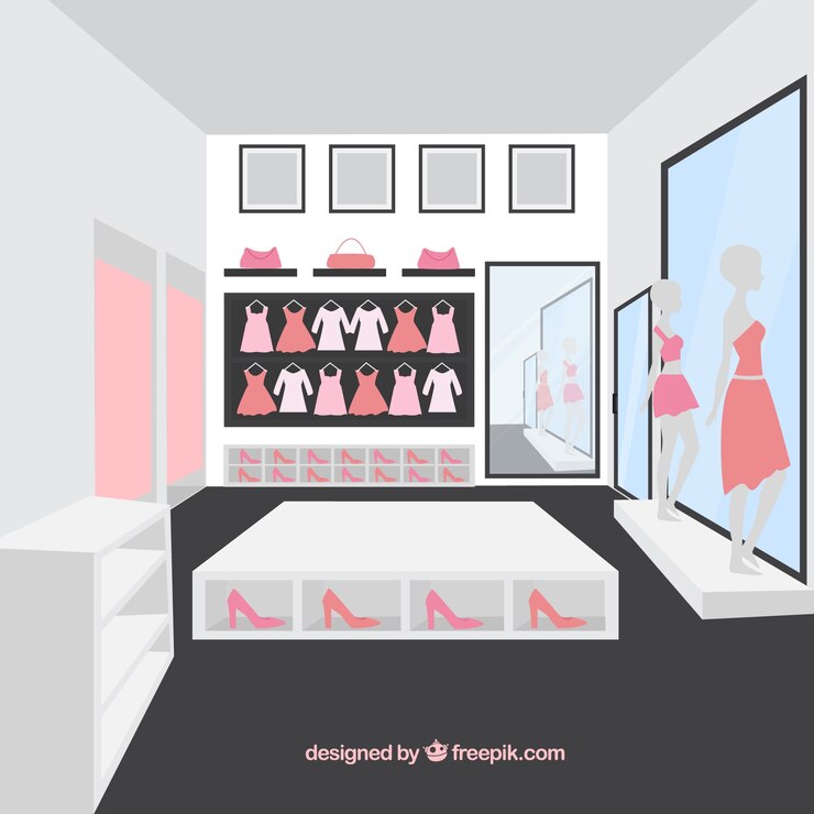 Vecteur gratuit a l&#39;intérieur d&#39;un magasin de vêtements