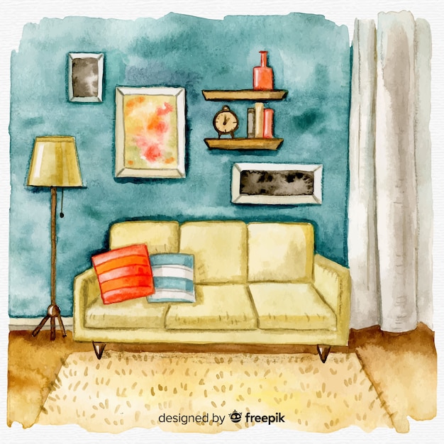 Intérieur de maison confortable aquarelle