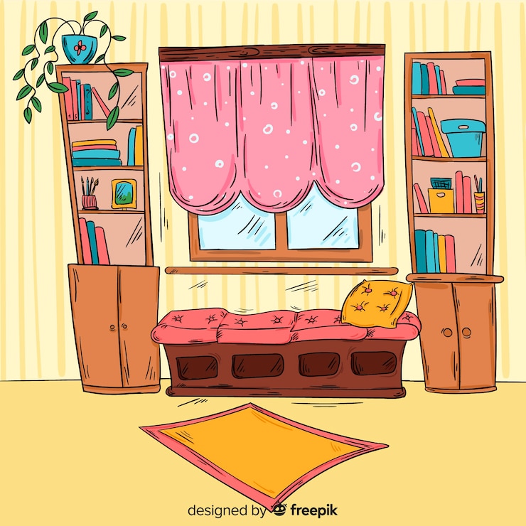 Vecteur gratuit intérieur de maison confortable dessiné à la main