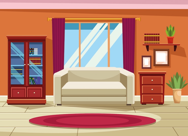 Vecteur gratuit intérieur de maison avec décor de meubles