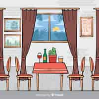 Vecteur gratuit intérieur de restaurant élégant dessiné à la main