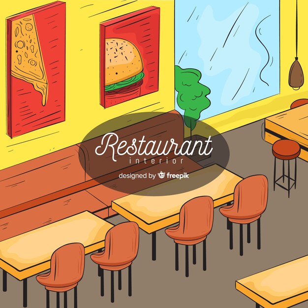 Intérieur de restaurant moderne dessiné à la main