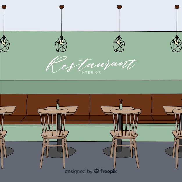 Vecteur gratuit intérieur de restaurant moderne dessiné à la main