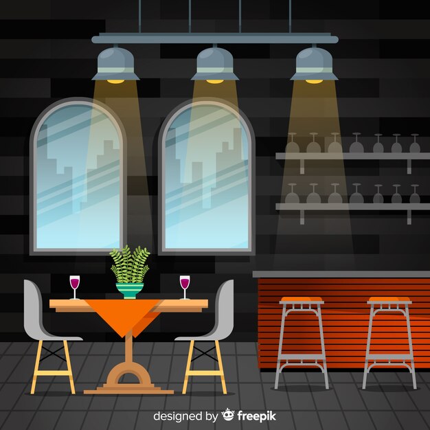 Intérieur de restaurant romantique avec un design plat