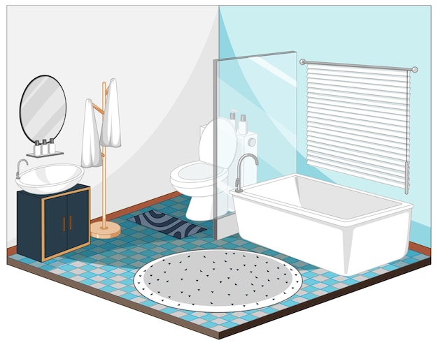 Vecteur gratuit intérieur de la salle de bain avec des meubles sur le thème bleu