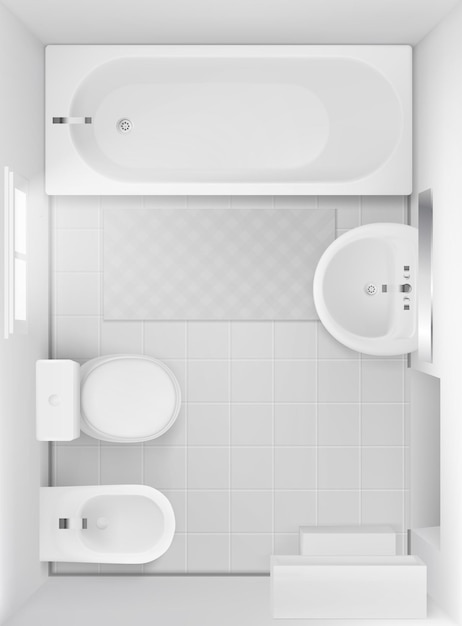 Vecteur gratuit intérieur de la salle de bain, vue de dessus