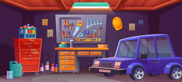 Vecteur gratuit intérieur de la salle de garage pour le stockage des outils dans la maison