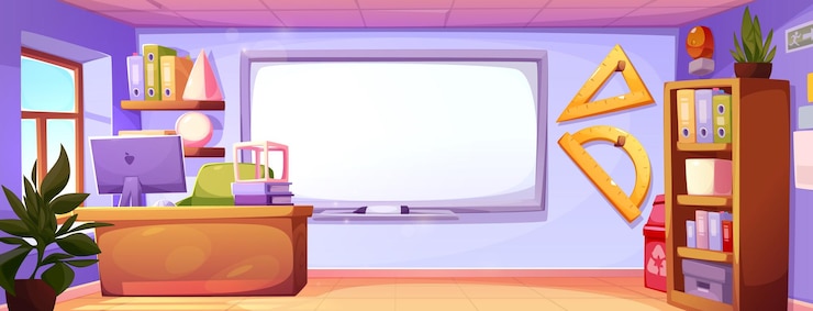 Vecteur gratuit intérieur des salles de classe avec un équipement moderne