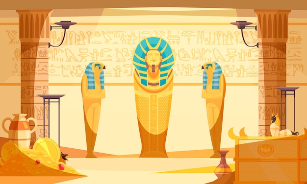 Intérieur De La Tombe égyptienne Avec Des Momies De Poupées D'oiseaux Décédés Et Ibis