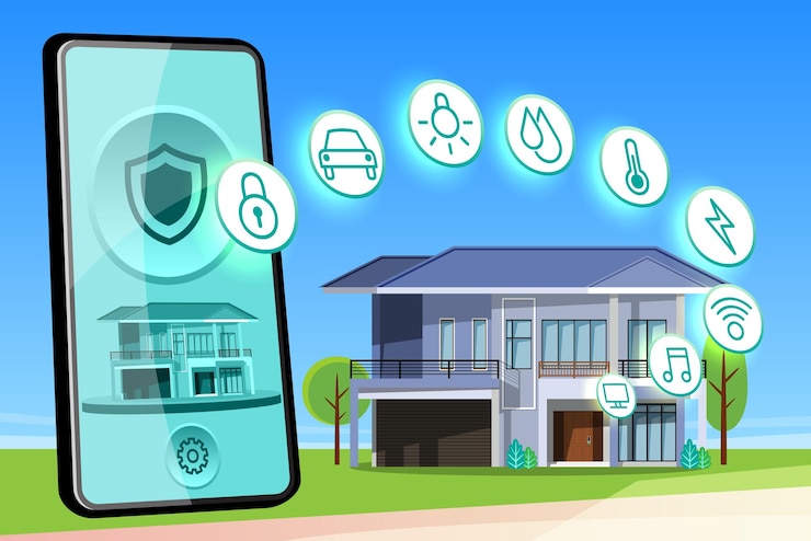 Vecteur gratuit internet des objets connexion intelligente iot et dispositif de contrôle dans le réseau de l'industrie et résident n'importe où n'importe quand n'importe qui et n'importe quelle entreprise avec internet la technologie informatique pour futuriste du monde
