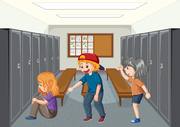 Vecteur gratuit intimidation à l'école avec des personnages de dessins animés d'étudiants