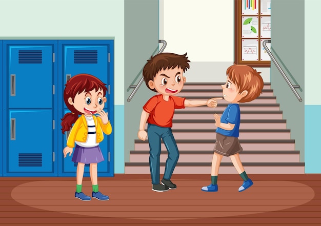 Intimidation à L'école Avec Des Personnages De Dessins Animés D'étudiants