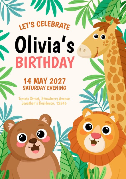 Invitation D Anniversaire D Animaux De Dessin Anime Vecteur Gratuite