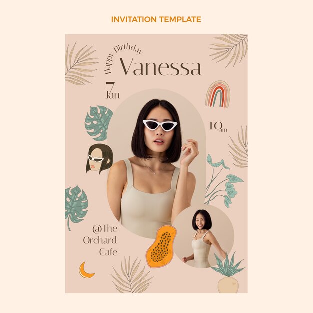 Invitation d'anniversaire boho dessinée à la main