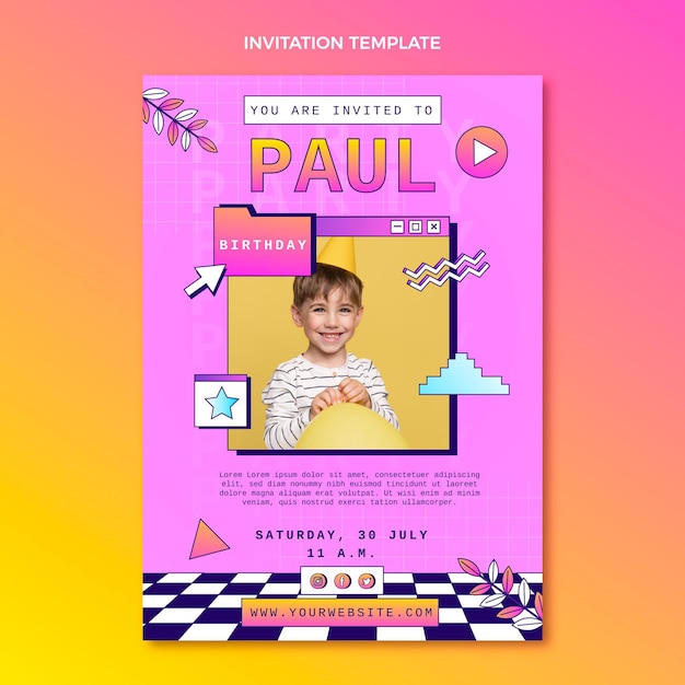 Vecteur gratuit invitation d'anniversaire dégradé rétro vaporwave