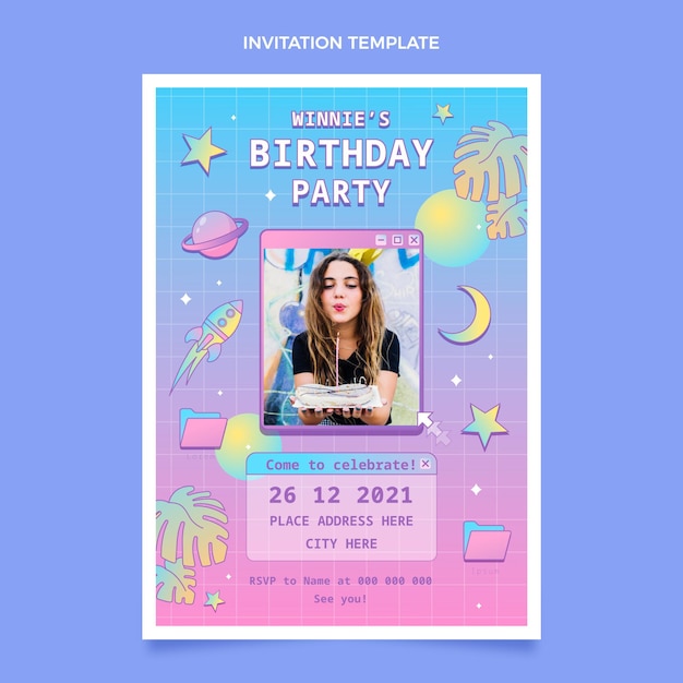 Invitation D'anniversaire Dégradé Rétro Vaporwave