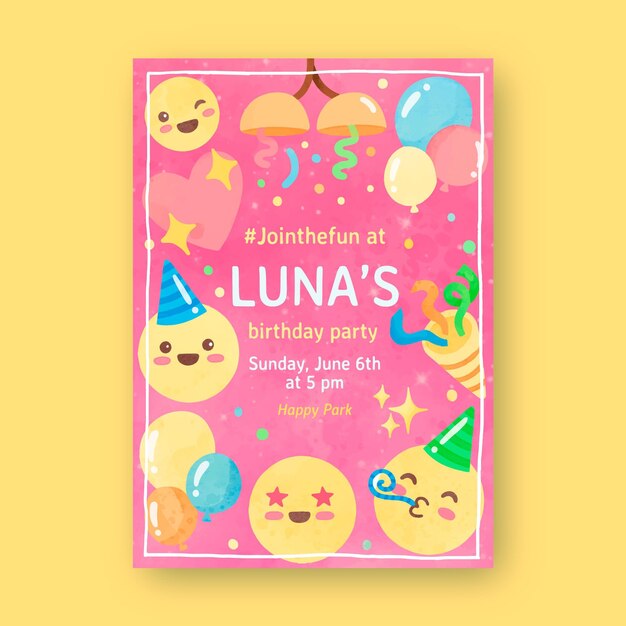 Carte De Joyeux Anniversaire Avec Personnage De Dessin Anime Emoji Vecteur Premium