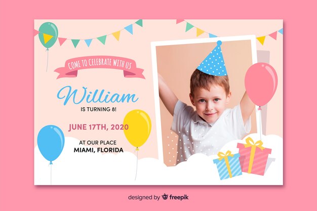 Invitation d'anniversaire enfants modèle avec photo