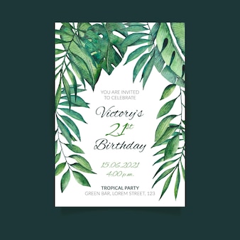 Invitation D Anniversaire Avec Des Feuilles Tropicales Vecteur Gratuite Invitation D Anniversaire Avec Des Feuilles Tropicales Vecteur Gratuite