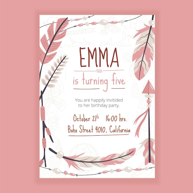 Invitation D'anniversaire Plat Boho