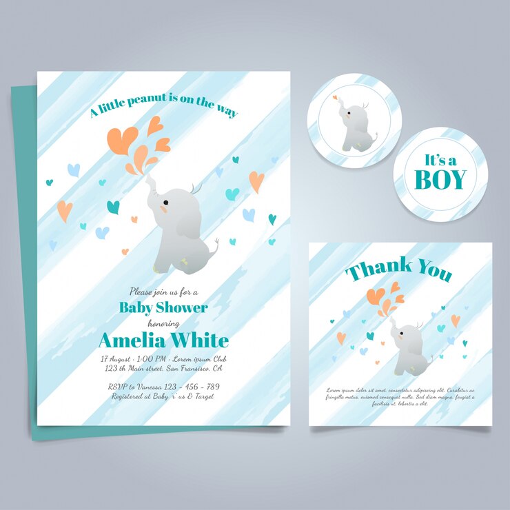 Vecteur gratuit invitation de baby shower de modèle avec elephant mignon