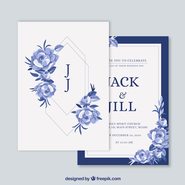 Invitation de carte de mariage avec des ornements floraux