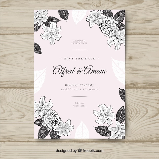 Invitation de carte de mariage avec des ornements floraux