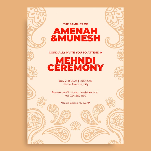 Vecteur gratuit invitation à la cérémonie mehndi moderne
