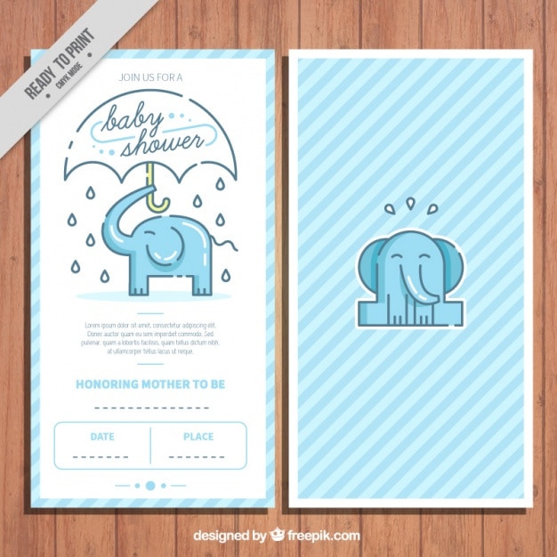 Vecteur gratuit invitation de douche de bébé avec un éléphant mignon