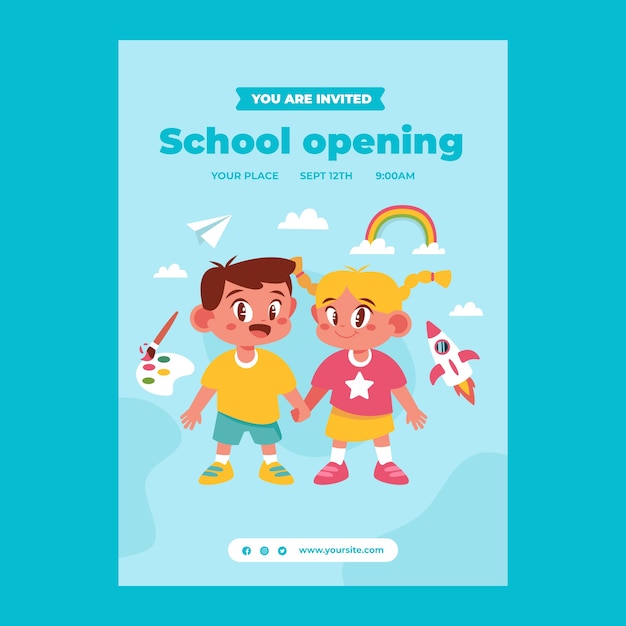 Vecteur gratuit invitation à l'école maternelle dessinée à la main