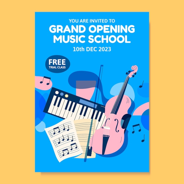 Vecteur gratuit invitation à l'école de musique dessinée à la main