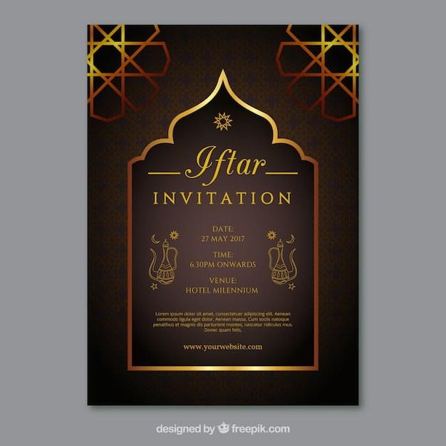 Invitation élégante en or iftar