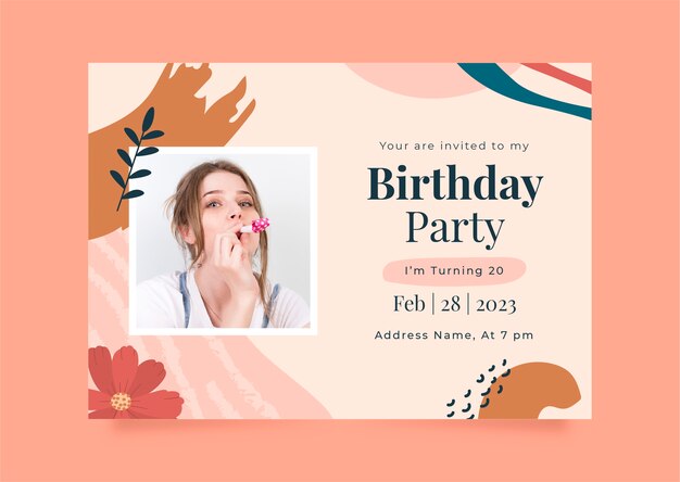 Invitation de fête d'anniversaire design plat