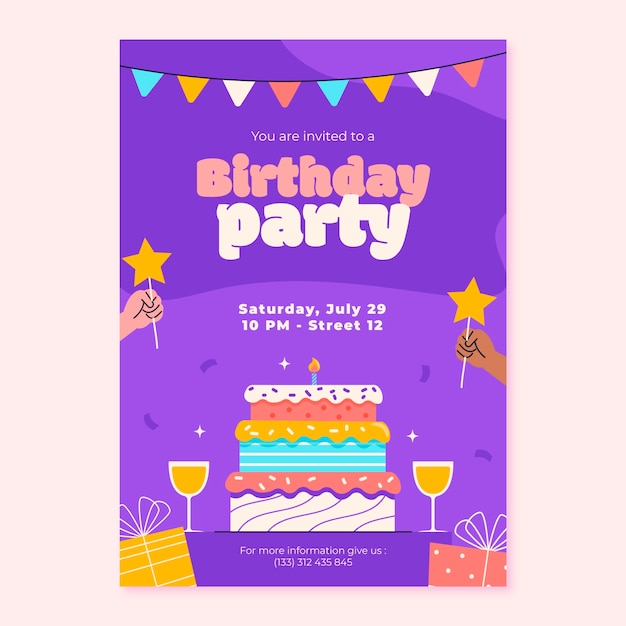 Vecteur gratuit invitation de fête d'anniversaire dessinée à la main