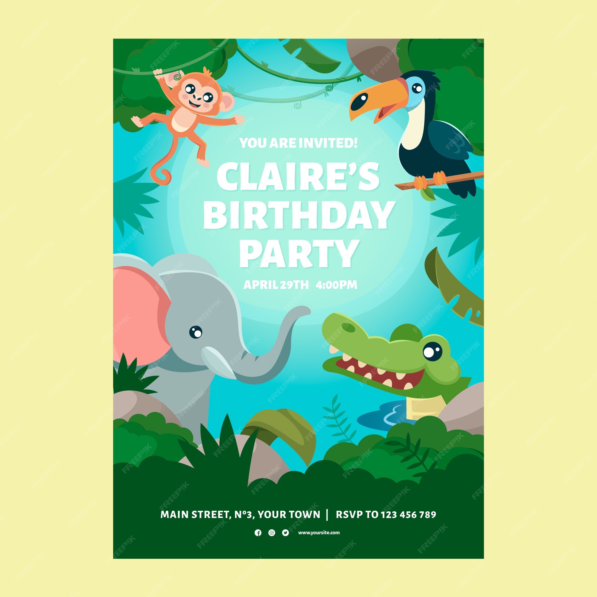 Invitation anniversaire animaux de la jungle - Fête