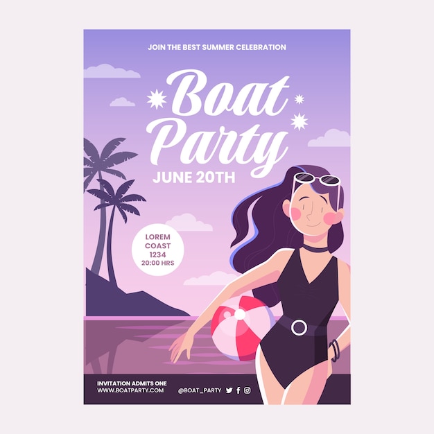 Vecteur gratuit invitation de fête de bateau design plat