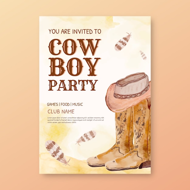 Invitation De Fête De Cow-boy Aquarelle