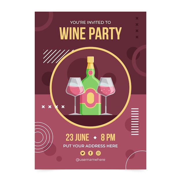Vecteur gratuit invitation de fête du vin design plat