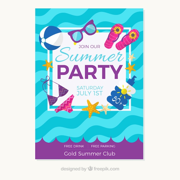 Invitation De Fête D'été Avec Accessoires De Plage