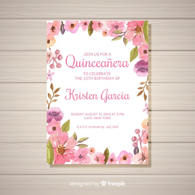 Invitation De Fête Florale Quinceañera